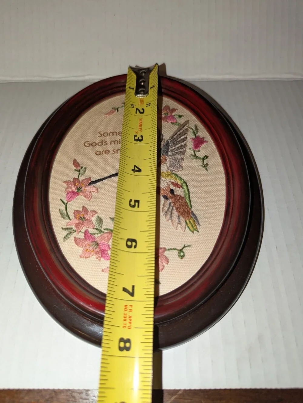 Vintage Framed Hummingbird Embroidery Art - Some of God's Miracles are Small